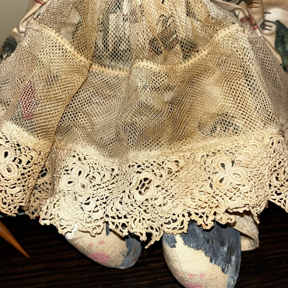 Vintage Folk Art Doll Cat Toy Handmade Fishing Theme - Picture 5 of 11